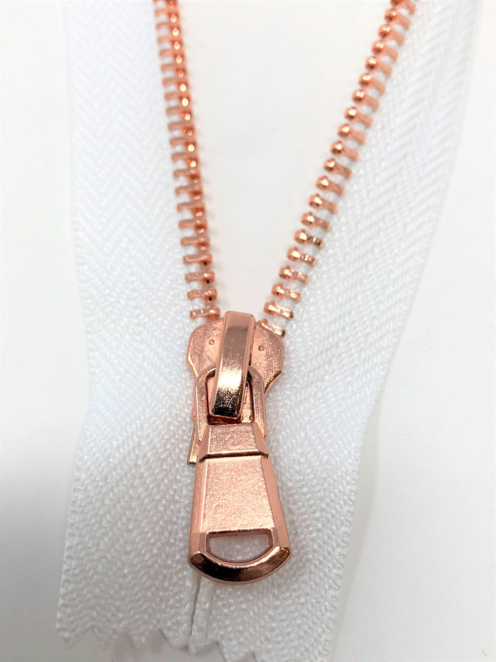 Thumbnail: White Tape Glossy Pocket Zippers 5.5 Inches Rose Gold Teeth 5MM