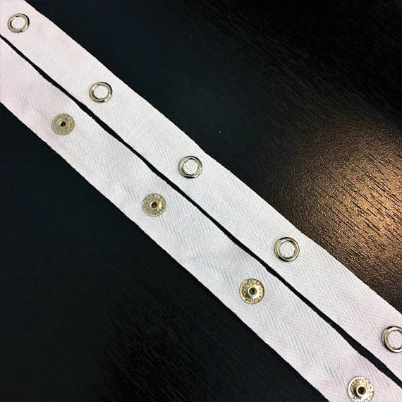 Thumbnail: 1/4" Wide Fastener 2" Gap White Snap Tape Cotton Twill Gold and Silver