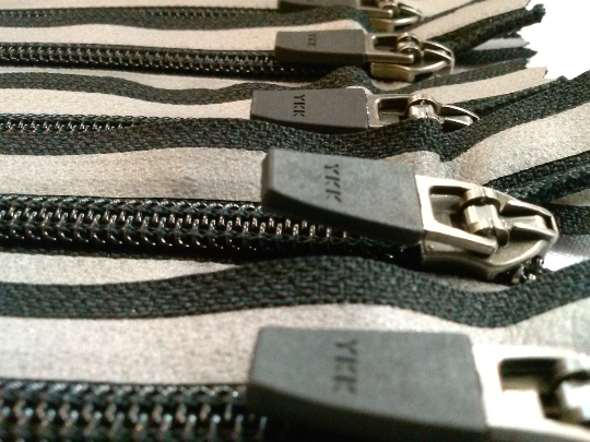 Thumbnail: YKK 7 or 9 Inch Zipper #5 Closed (NON-SEPARATING)Black With Gray Reflective Tape