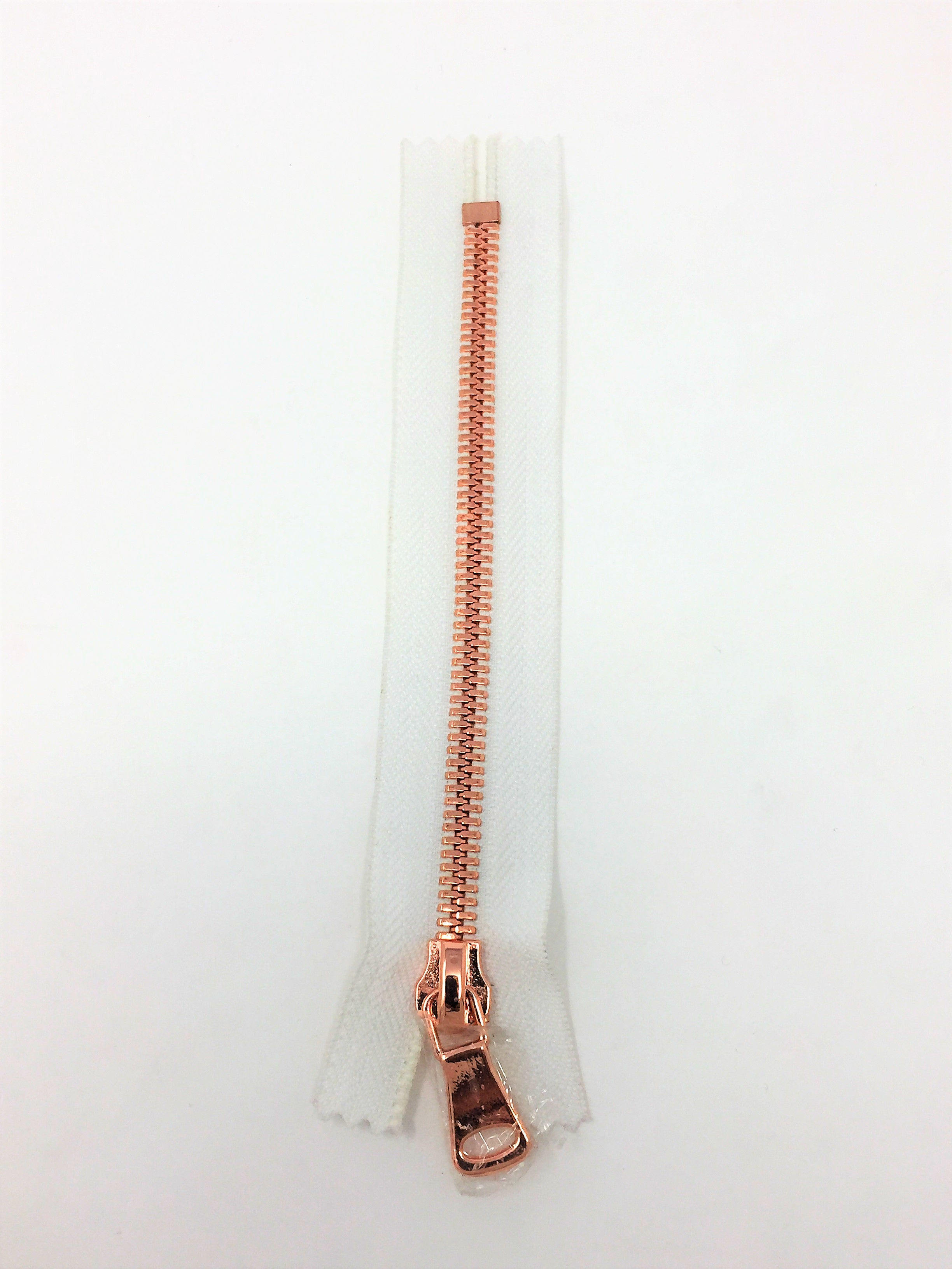 High Glossy Polished European Zipper in 7 inches 8MM White Tape Rose Gold Teeth