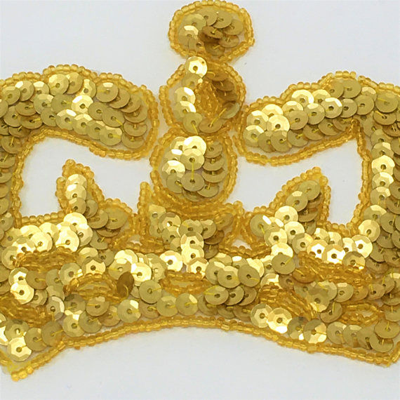 Thumbnail: Gold Sequins Crown Iron On Applique