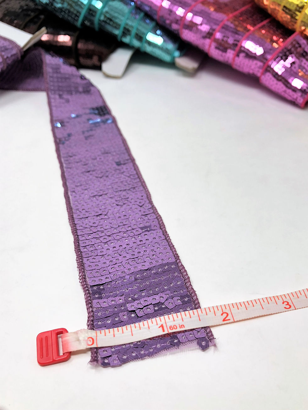 Thumbnail: 12 Row Sequin Trim 1 3/4 Inches Sew On in Brown, Blue, Pink, Yellow, Purple -3Yd