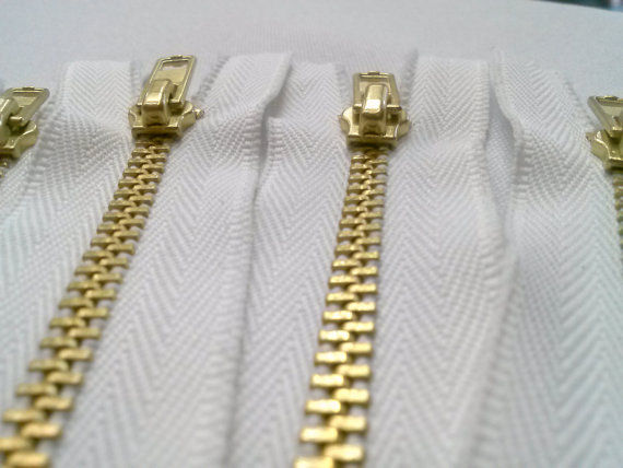 Thumbnail: 5 Metal Brass Zippers 8 Inches #3.5 Closed Bottom - White Cotton Tape