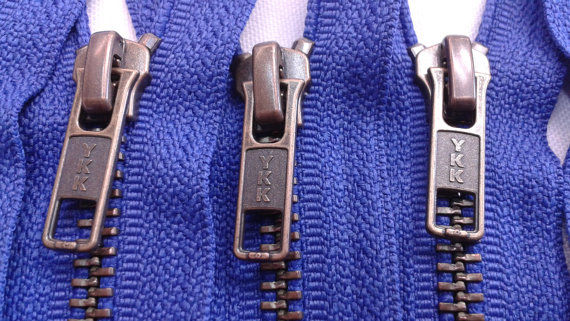 Thumbnail: 3 YKK Metal Zippers 13.5 inches Antique Brass #5 Closed - Violet