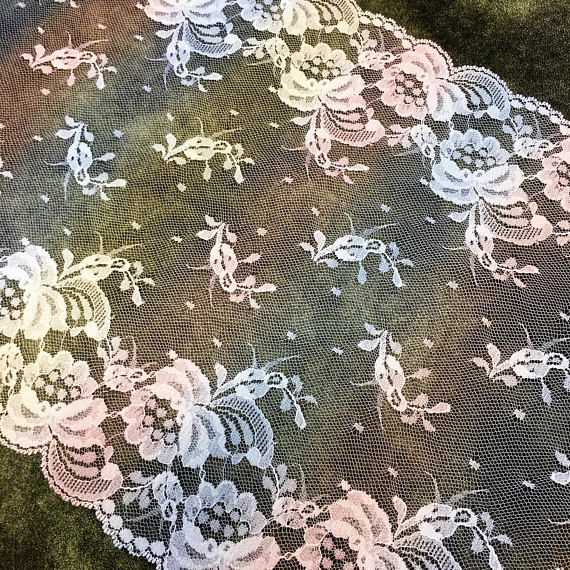 Thumbnail: 10 1/4" Wide White Floral Lace by Yard with Rainbow Accent