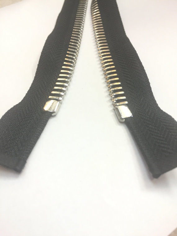 Thumbnail: Zipper 33inches 14mm Silver Finish Open Bottom- Black