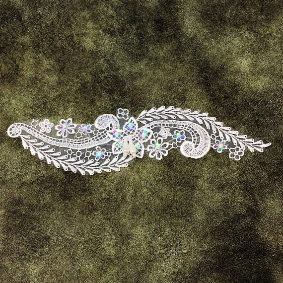 Thumbnail: White Floral Beaded Sew On Applique with Mother of Pearl Sequins