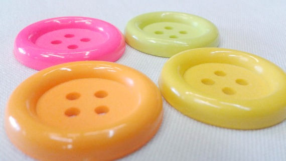Thumbnail: 12 Plastic Buttons 1 1/8 Inch - Pink, Orange, Yellow, Light Green (12 buttons)