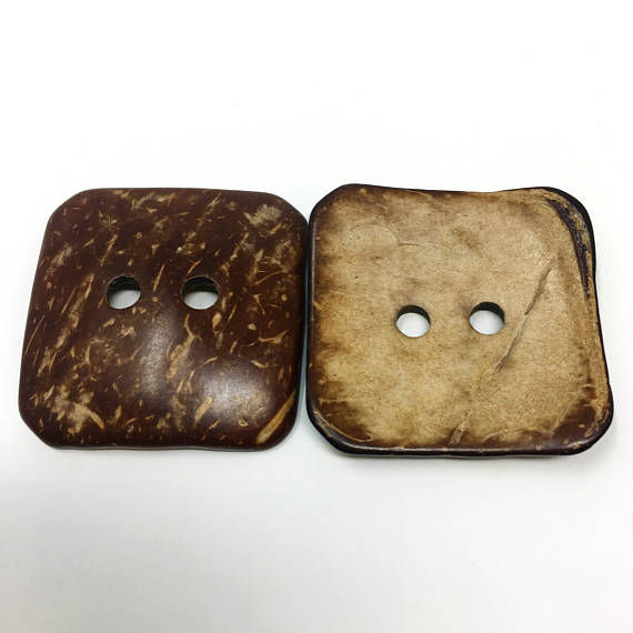Thumbnail: Wide Brown Coconut Square Two Hole Button 6 Pieces