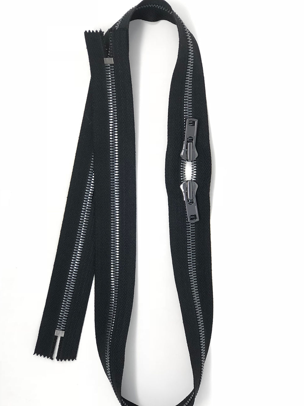 Thumbnail: 38 OR 41 Inch Two Way Zipper 8MM Black Tape Gun Metal Teeth Closed Bottom