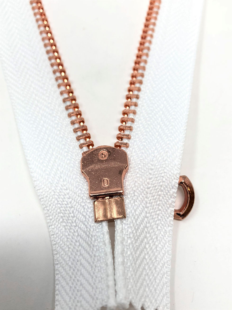 Thumbnail: White Tape Glossy Pocket Zippers 5.5 Inches Rose Gold Teeth 5MM