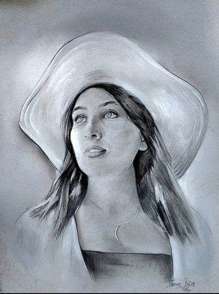 Lady with a Hat | Pastel | Emotional contemporary art by Jason Petras | TERAVARNA