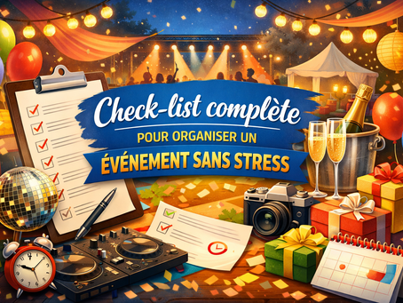 check list pour organiser un événement image colorée avec une boule disco des verres du champagne et des ballons