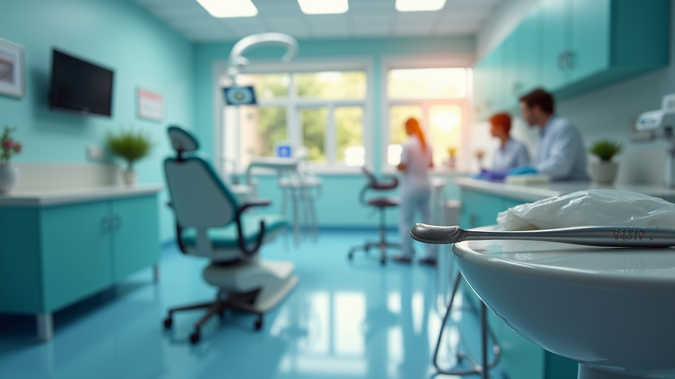 Eye-level view of a dental clinic interior with dental tools