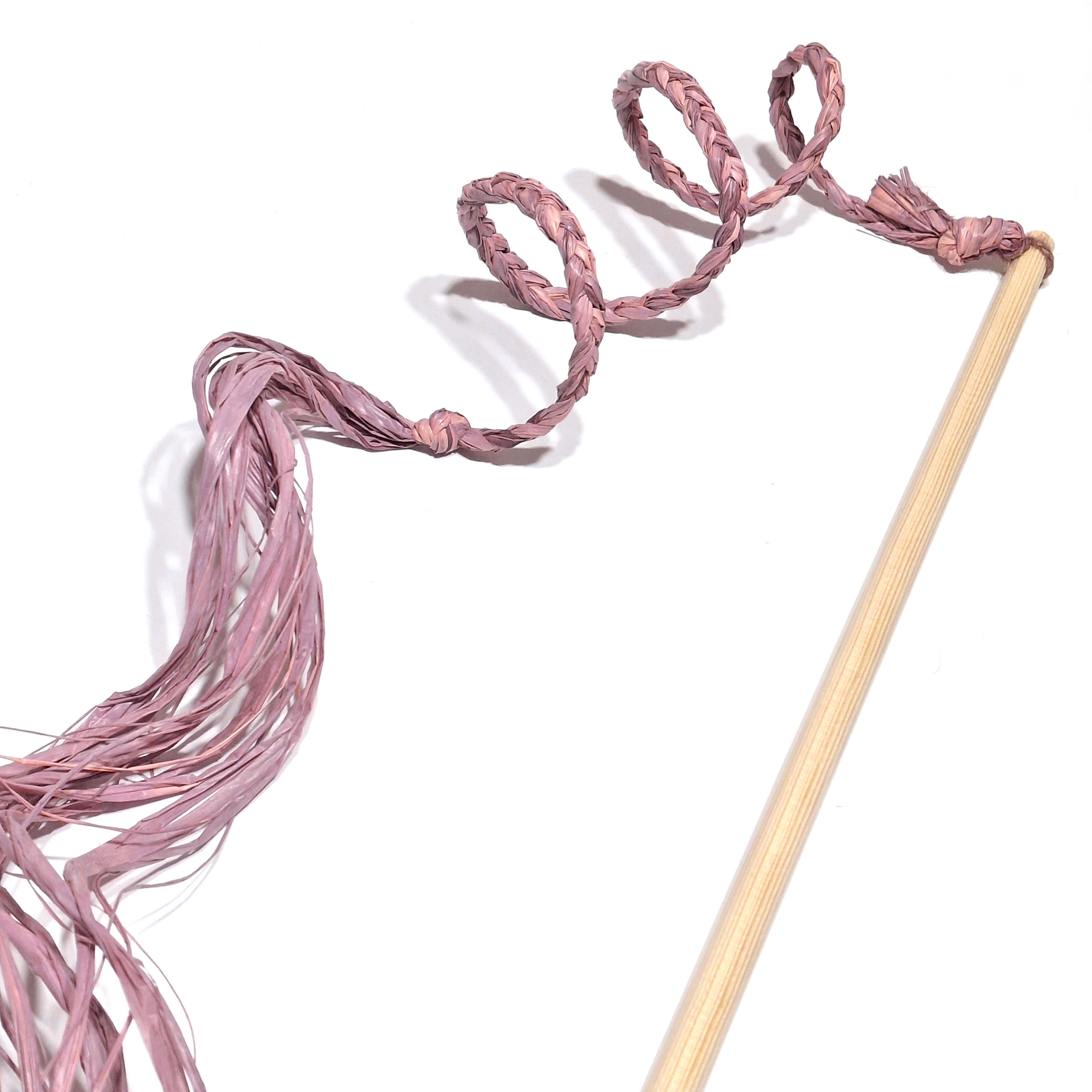 Extra Long Raffia Tail Cat Teaser Stick Wand - Handmade by Nature's Goodies