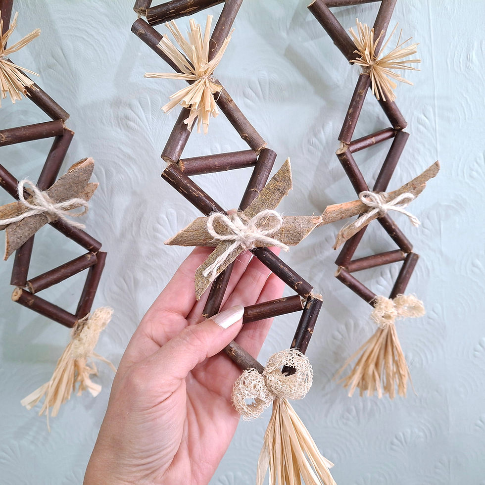 Thumbnail: Willow String of Diamonds Hanging Chew  & Pecking Toy - Handmade Pet Toy by Nature's Goodies