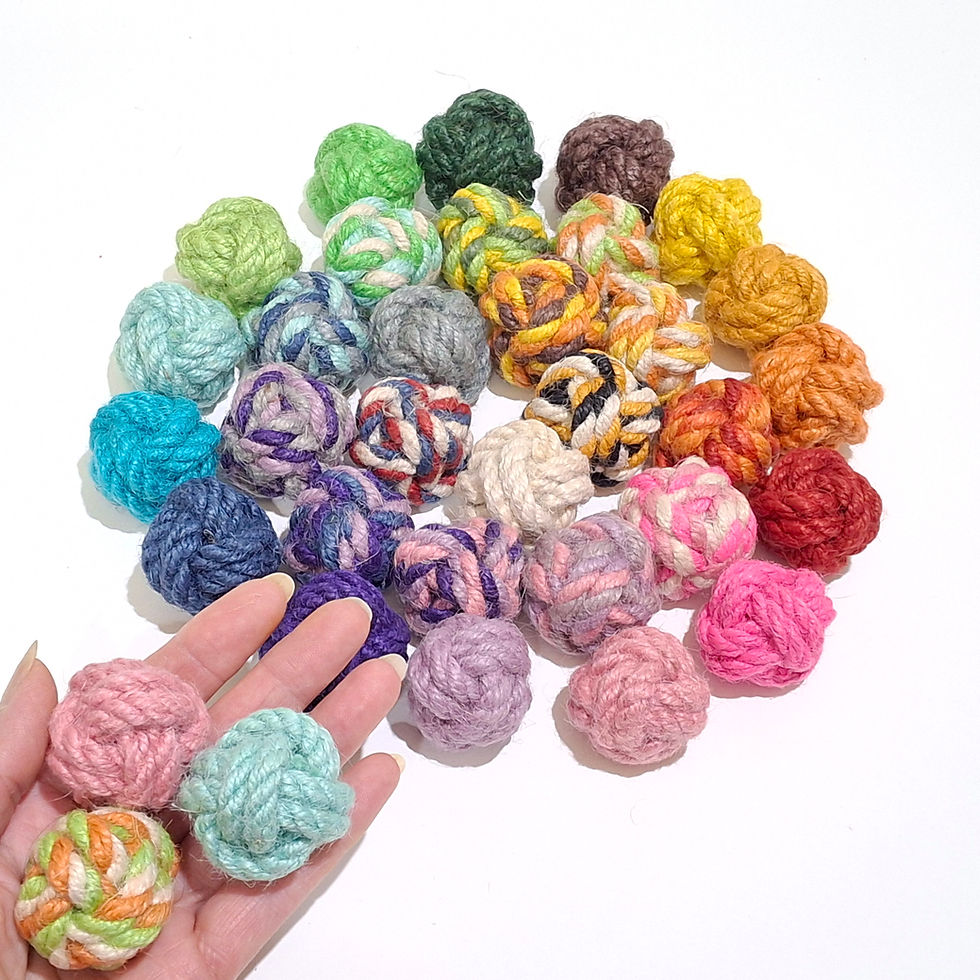 Thumbnail: Set of 3 Colourful Mini Jute Balls Chase Throw Foot Toys - Handmade by Nature's Goodies