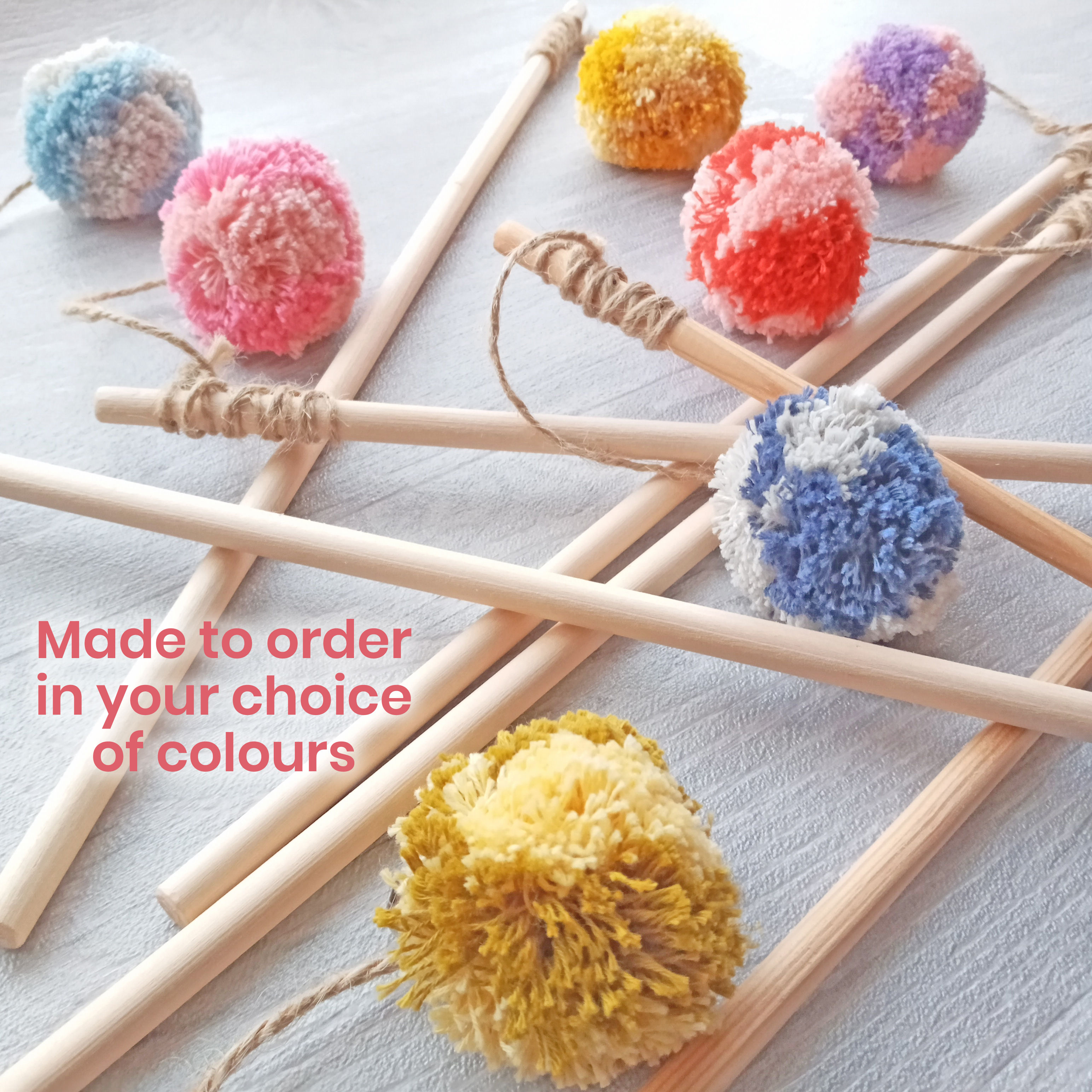 Organic Cotton Pom-Pom Cat Teaser Pet Toy - Handmade by Nature's Goodies