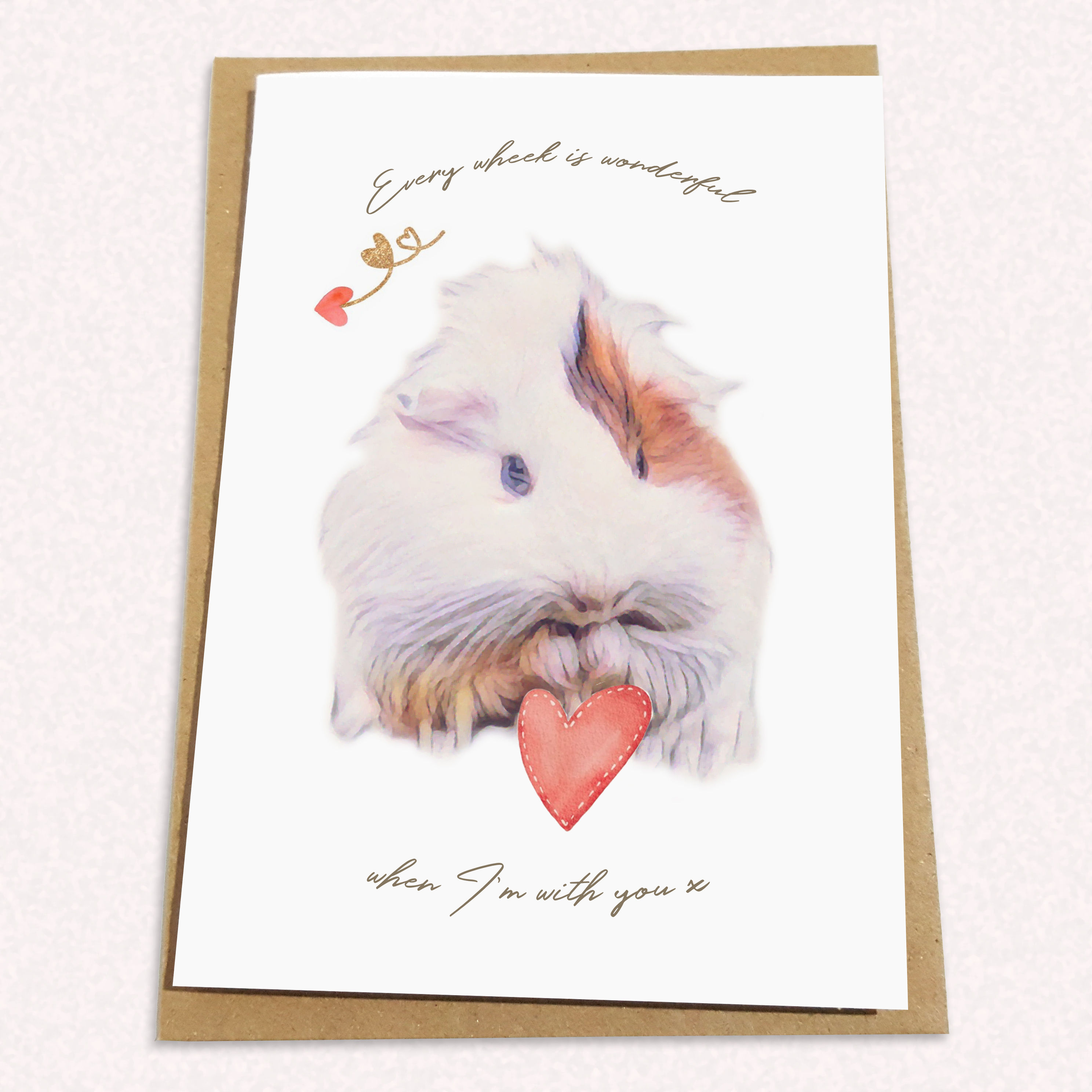Guinea Pig Wonderful Wheek - Love Heart Greetings Card Valentine's Day