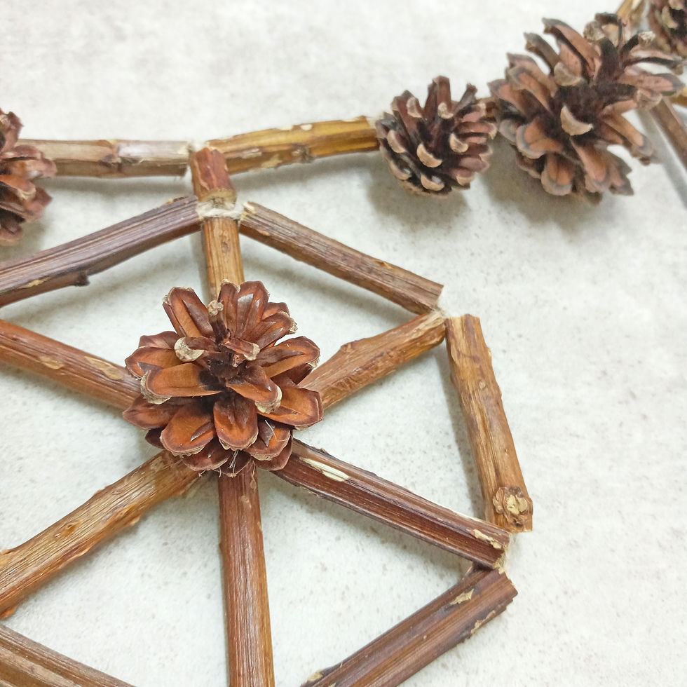 Thumbnail: Garland of Wild Blackberry Sticks & Pine Cones Hanging Chew Toy - Handmade Pet Toy by Nature's Goodies
