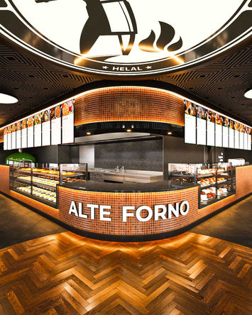 Restaurant interior design with warm pizza colors and wooden finishes, Alte Forno Pizzeria - Gokhan Dogan