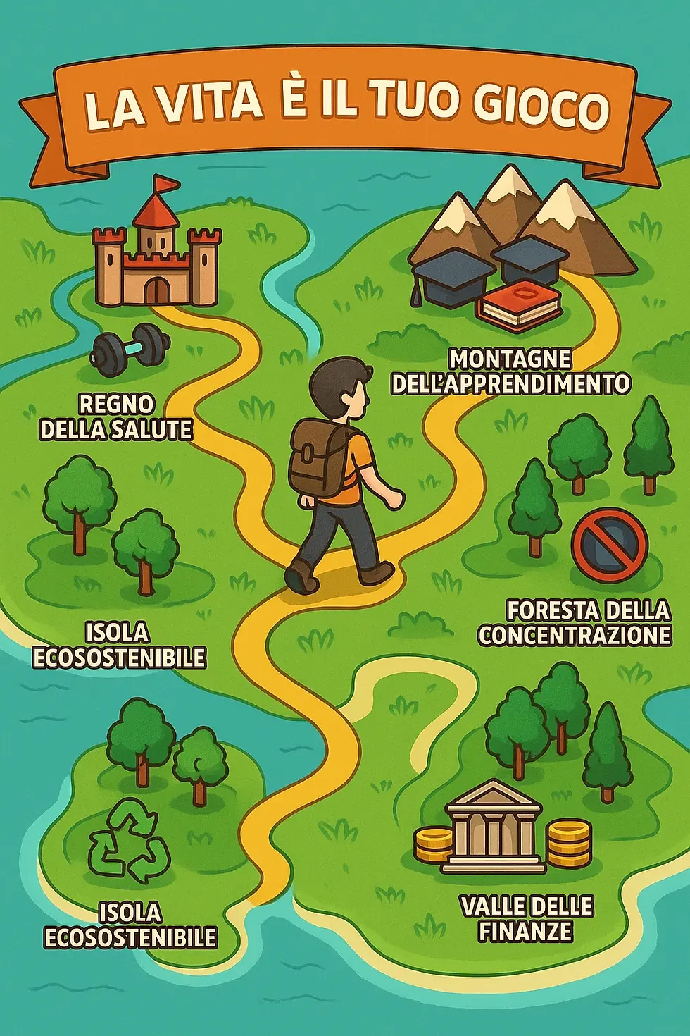 Mappa di gioco rale, con tappe ed obiettivi assimilabili alla vita