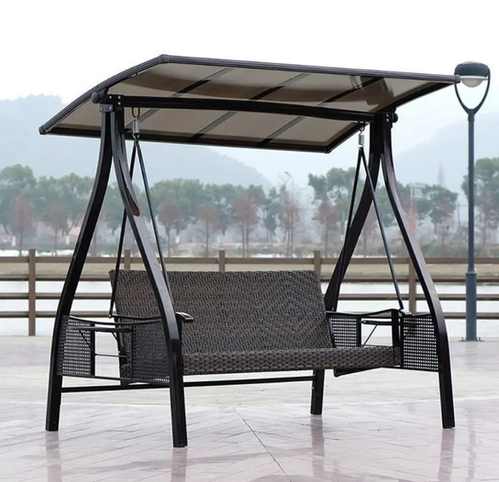 Outdoor Swing seater Wicker Swing with Canopy for Garden Invezo