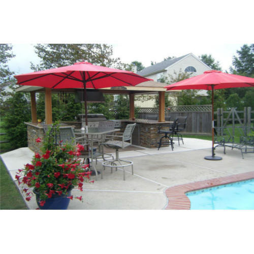 Single Deck Wooden Center Pole Umbrella Maroon Invezo