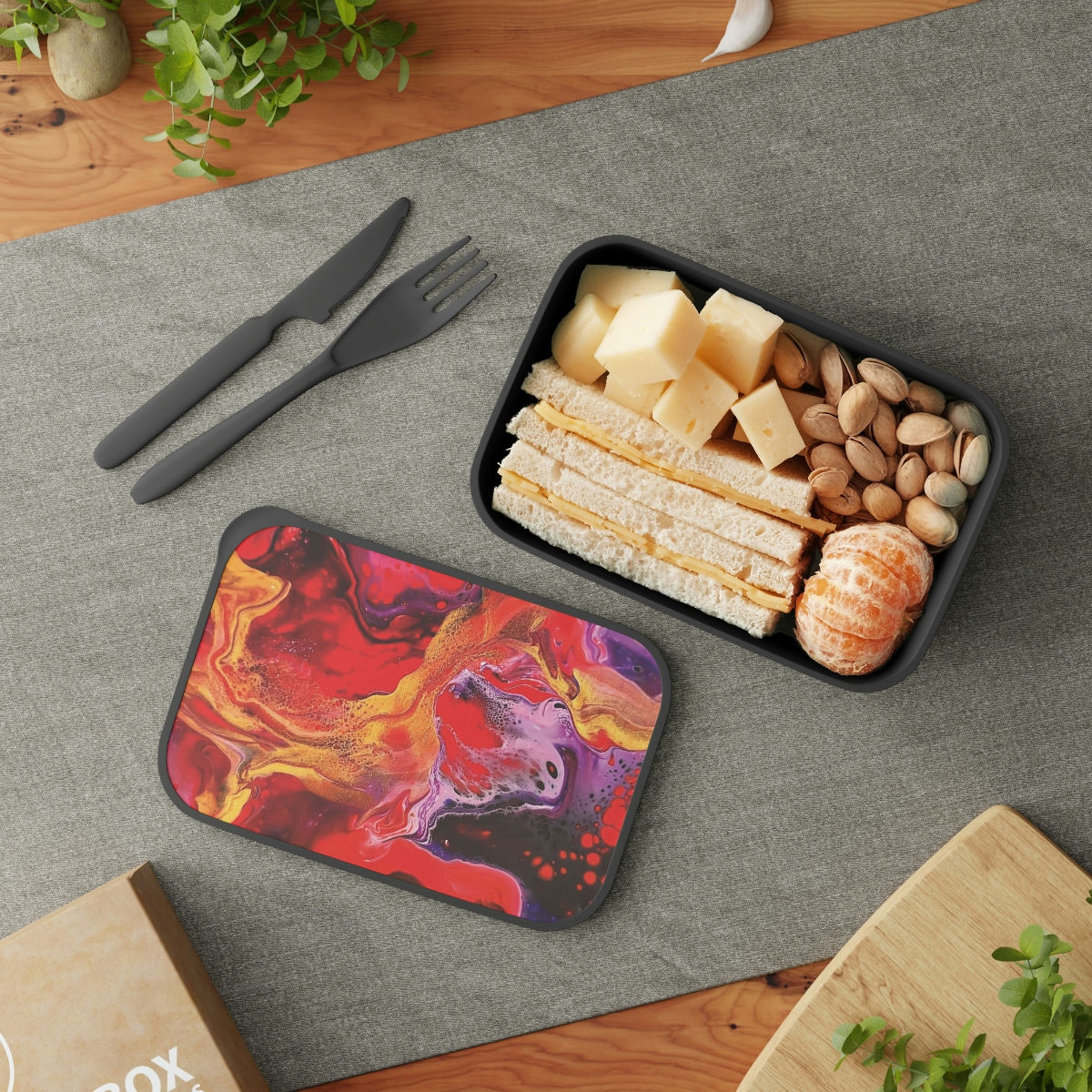 #938 PLA Bento Box with Band and Utensils