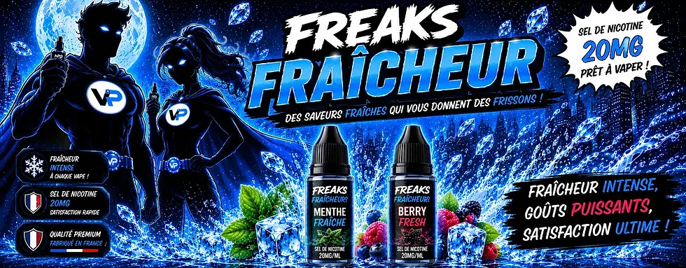 E-liquides Freaks Fraîcheurs 20mg aux saveurs exotiques, fruits rouges et menthe fraîche pour pods