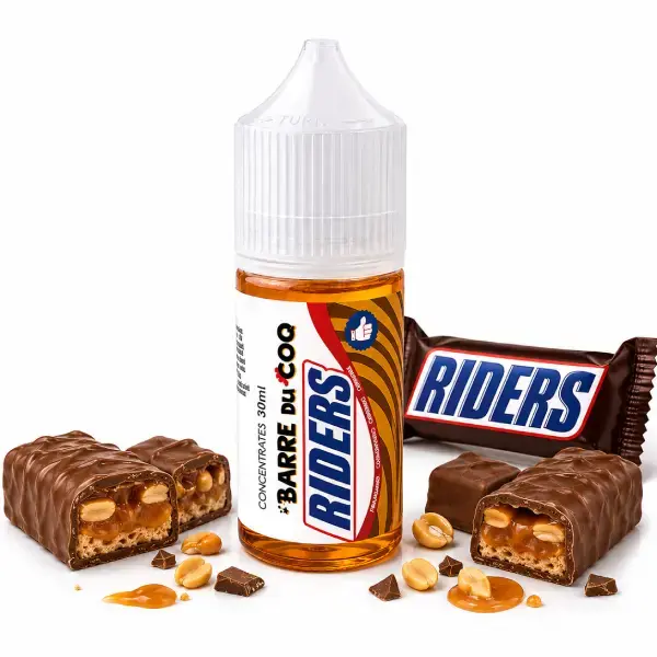 Arôme concentré Riders Le Coq Qui Vape 30ml aux saveurs de cacahuètes grillées, caramel et chocolat pour préparation DIY ciga