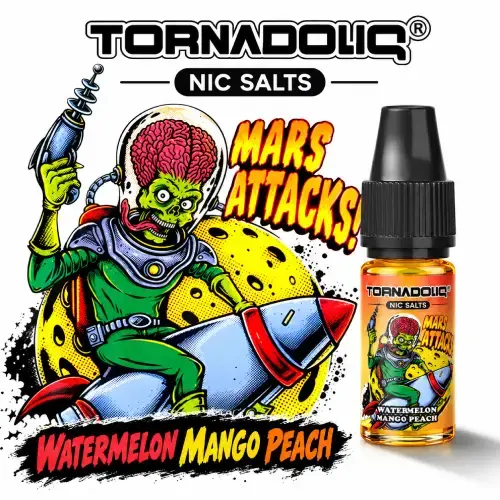 Miniature : Tornadoliq Nic Salts Watermelon Mango Peach avec personnage Mars Attack et flacon