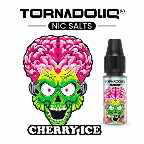 Miniature : Tornadoliq Nic Salts Cherry Ice avec personnage cerveau alien et flacon
