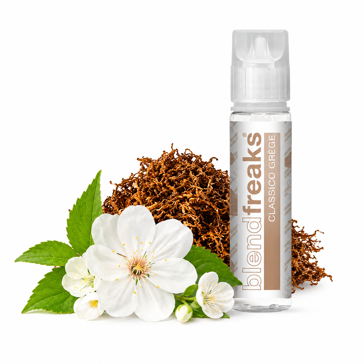 E liquide classic floral Grège Freaks sans nicotine avec fond prairie fleurie et ambiance naturelle