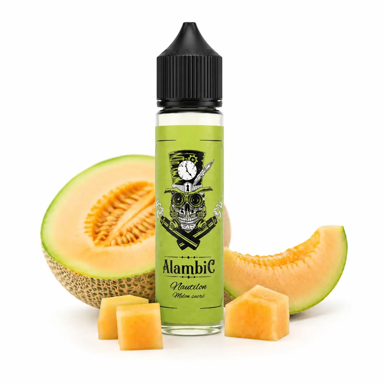 E-liquide Nautilon Alambic 50ml dans un laboratoire steampunk avec engrenages et machines vintage