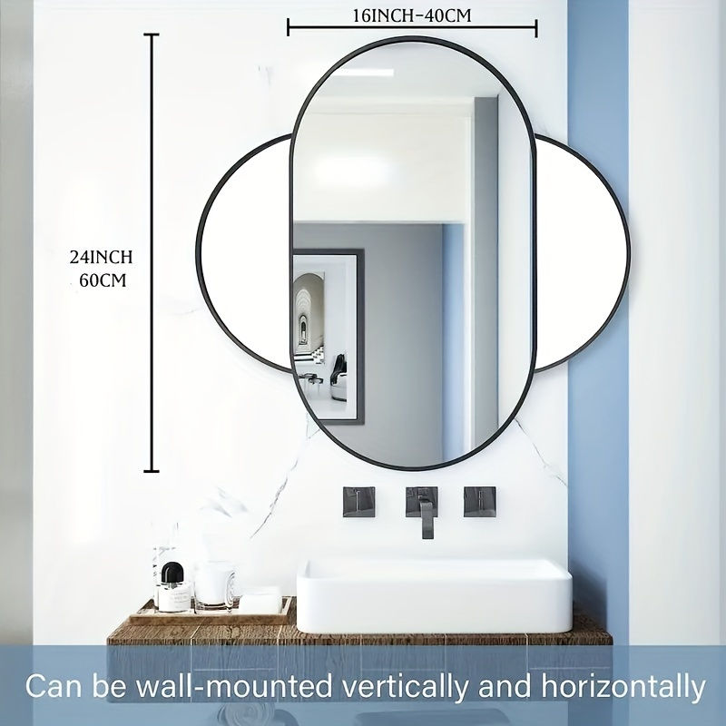 Thumbnail: 1pc 60x40cm Wall-Mounted Oval Bathroom Vanity Mirror with Brushed Aluminum Frame