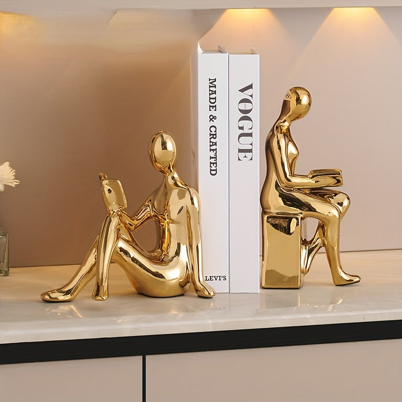 Thumbnail: Modern Minimalist Gold-Tone Abstract Figurine Bookends: Perfect for Home Office 