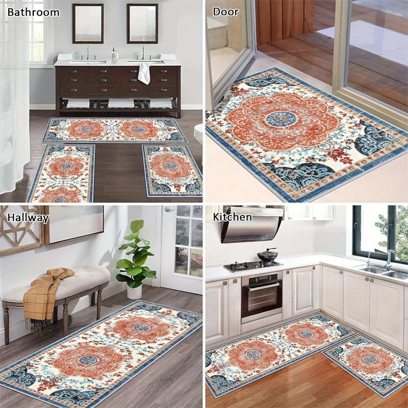 Thumbnail: Kitchen Mat Set, 3pcs Bohemian Style Kitchen Floor Mats, Soft Flannel, Non-Slip 