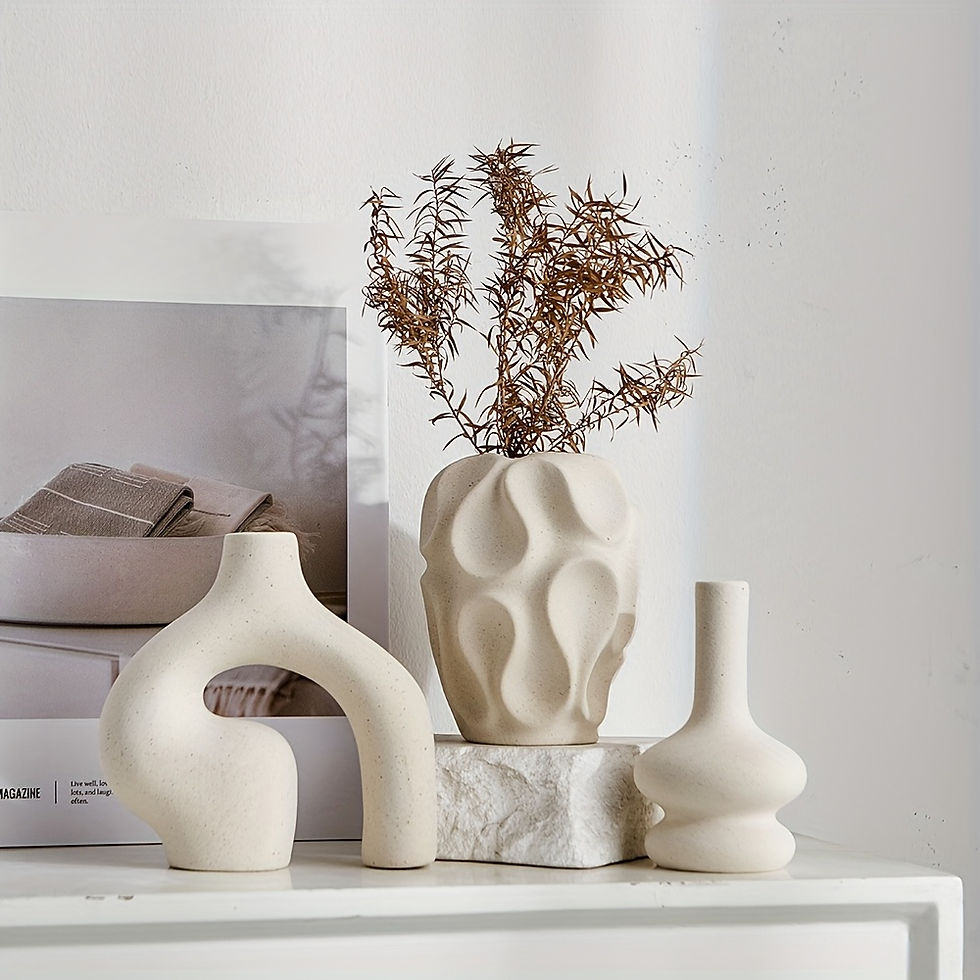 Thumbnail: 3pcs Boho Ceramic Vase Set - Modern Nordic Minimalist Round & Donut Shaped, Geom