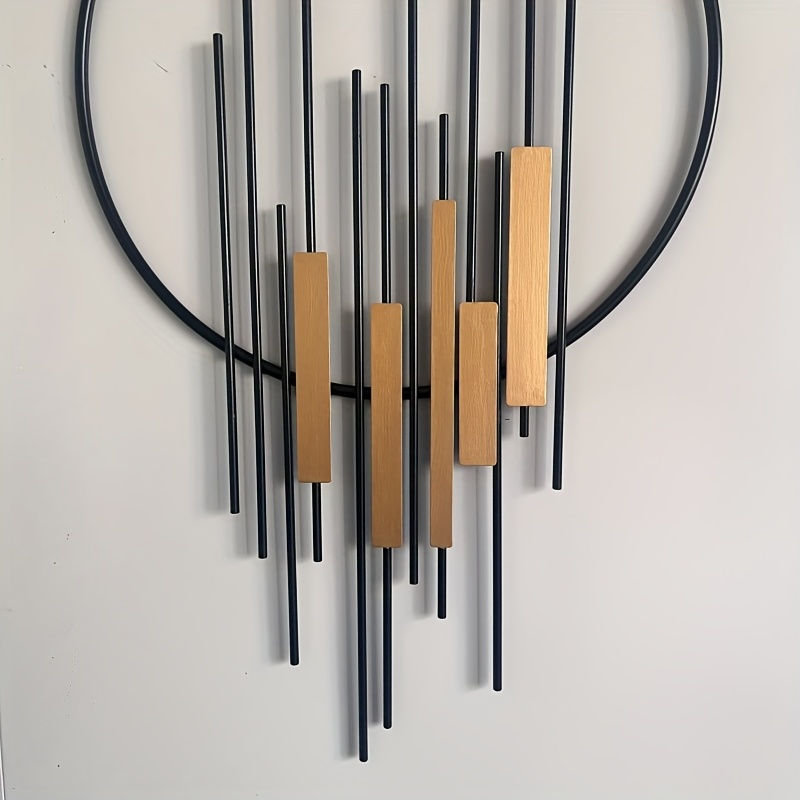Thumbnail: Vintage Metal Wall Art Decor - Geometric Circle Design with Vertical Bars & Hori