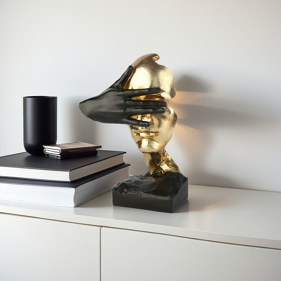 ภาพขนาดย่อ: Elegant Black & Golden Abstract Sculpture - Modern Wall Art for Living Room