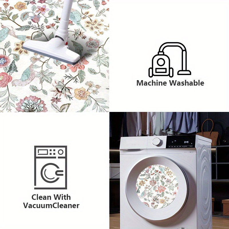 ภาพขนาดย่อ: 1pc Large Floral Bohemian Area Mat - 200.66cm x 299.72cm Non-Slip Machine Washab