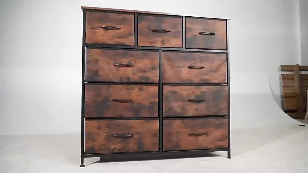 Thumbnail: Rustic Wooden 9-Drawer Storage Cabinet with Fabric Drawers - Natural Wood Finish