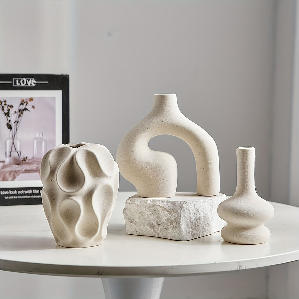 Thumbnail: 3pcs Boho Ceramic Vase Set - Modern Nordic Minimalist Round & Donut Shaped, Geom