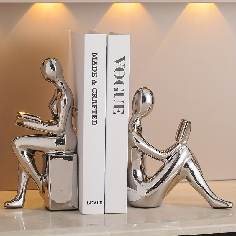 Thumbnail: Modern Minimalist Gold-Tone Abstract Figurine Bookends: Perfect for Home Office 