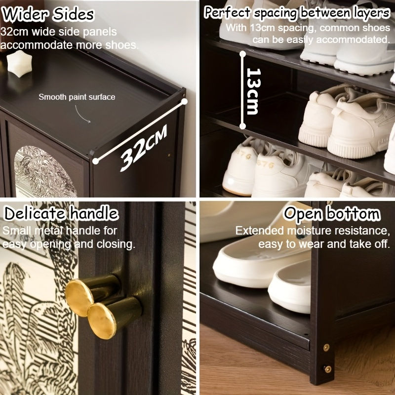Thumbnail: & Shoe Cabinet with Asian-Inspired Black White Grey Door Panels