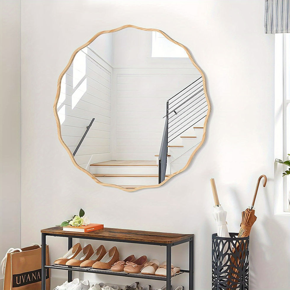 ภาพขนาดย่อ: Wavy Round Wall Mirror - Modern Decorative Round Mirror Suitable for Bathroom, B