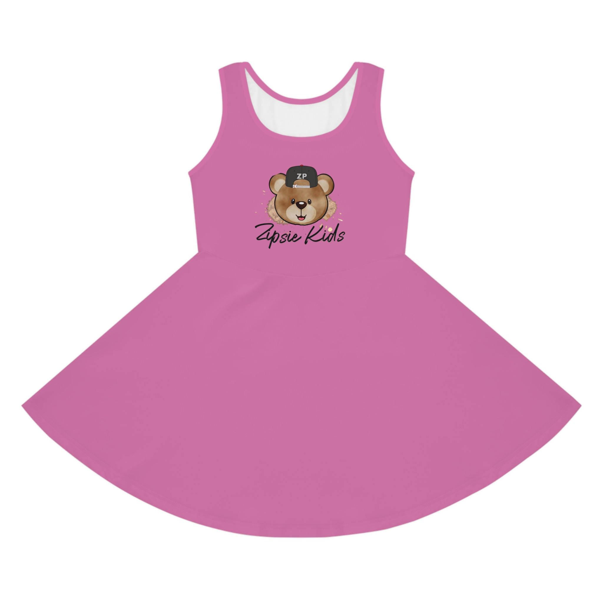 Zipsie Pink Bear Kids Sundress — "4pose Kids" Graphic Girls' Sleeveless Dress