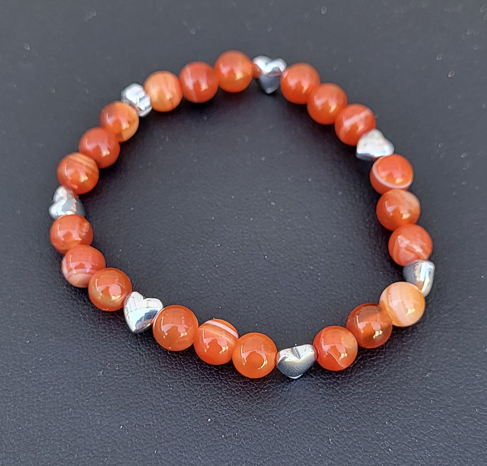 Miniature : Bracelet Pierre Naturelle CORNALINE et Perles Cœur Hématite