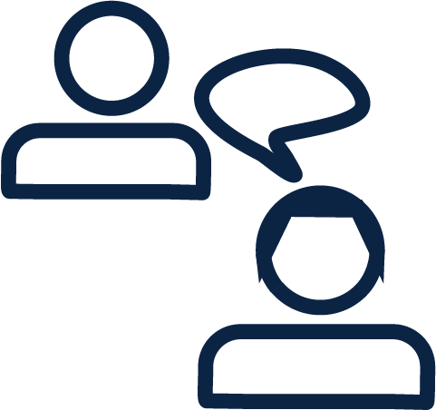 icon illustrating one person speaking to another , meant to imply coaching